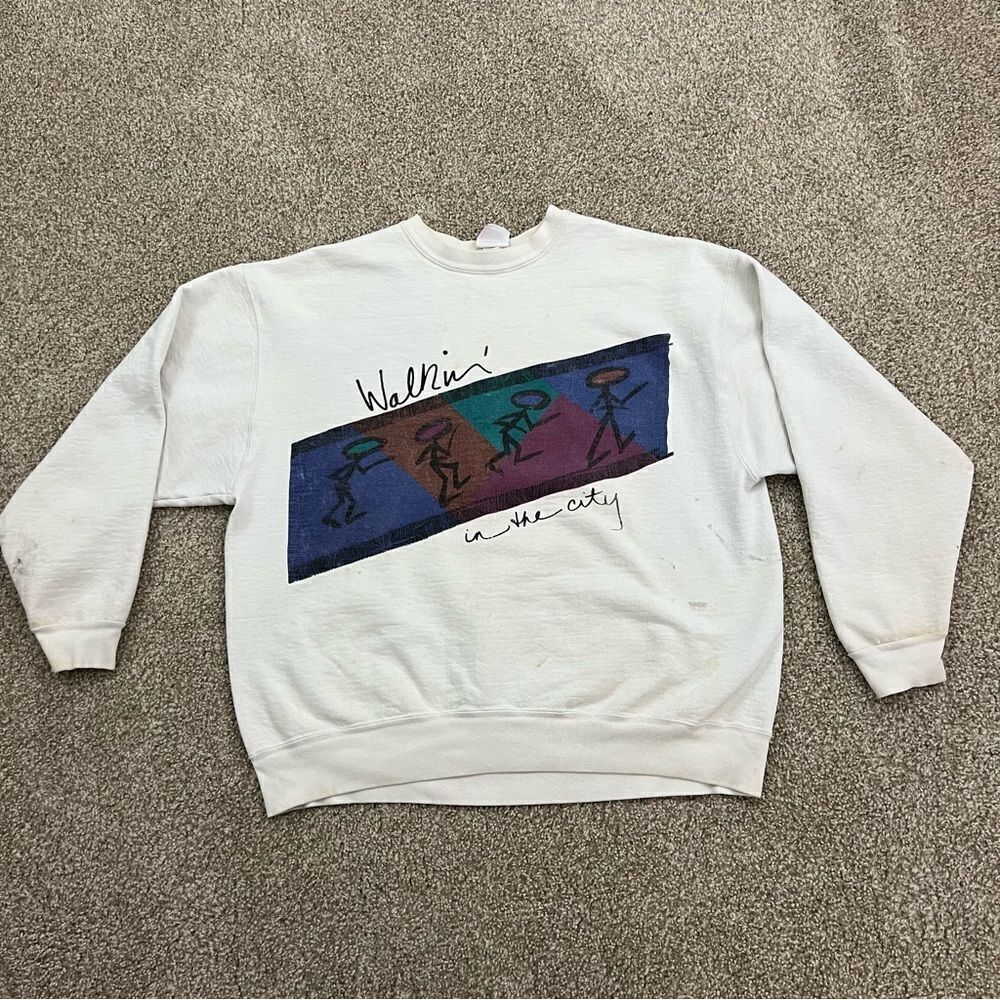 Vintage 90s Avia Walking in the City Stick man Graphic Crew Sweatshirt
